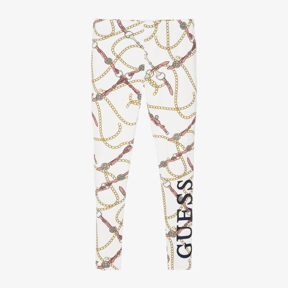 Guess - Junior Girls Ivory Chain Print Cotton Leggings | Childrensalon
