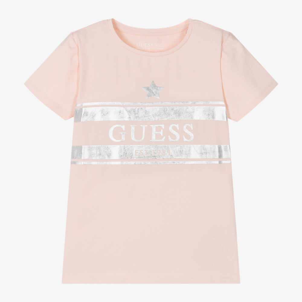 Guess - Розовая хлопковая футболка для малышек | Childrensalon