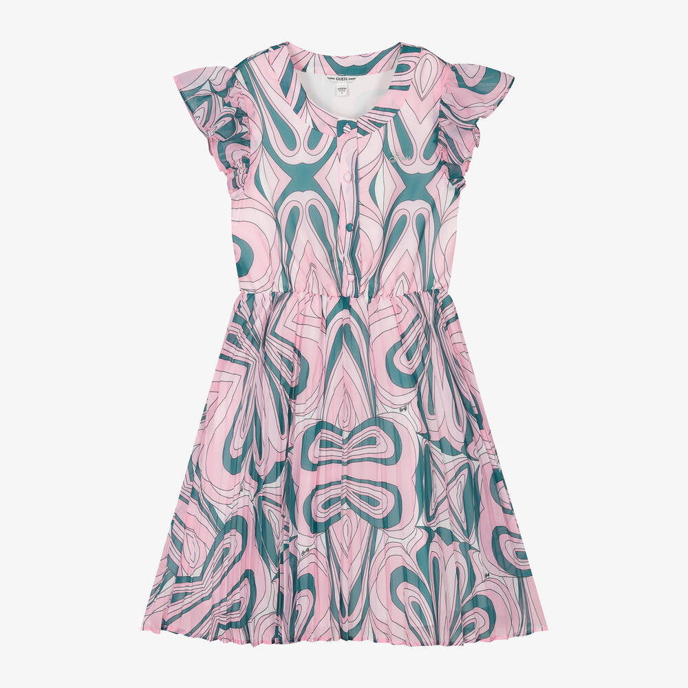 Shop Guess Junior Girls Pink Geometric Print Dress