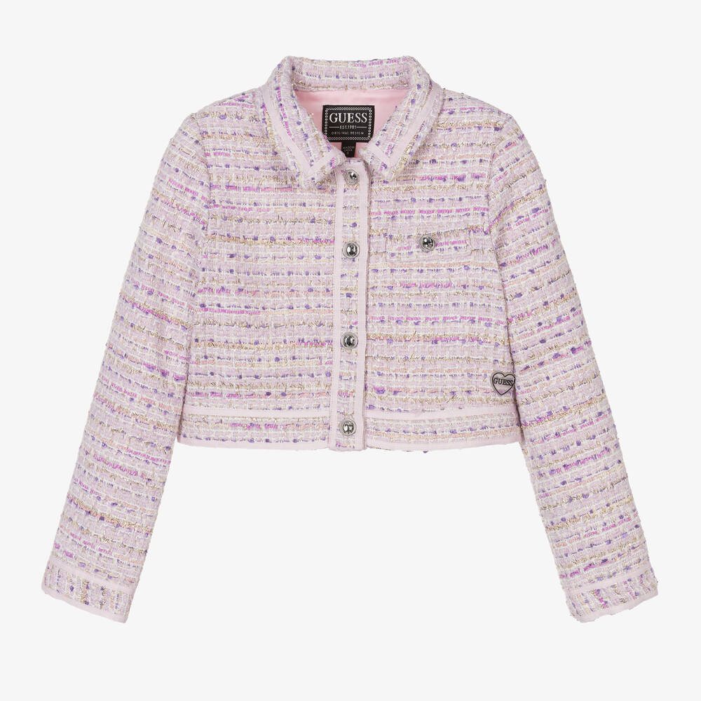 Guess - Junior Girls Pink & Lilac Tweed Jacket | Childrensalon
