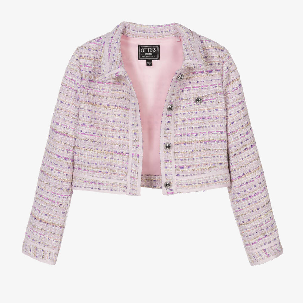 Guess - Junior Girls Pink & Lilac Tweed Jacket | Childrensalon