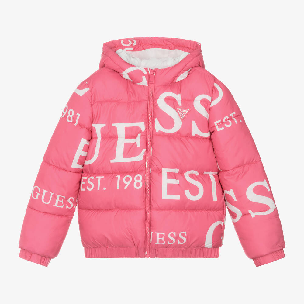 Guess - Junior Girls Pink Logo Print Jacket | Childrensalon