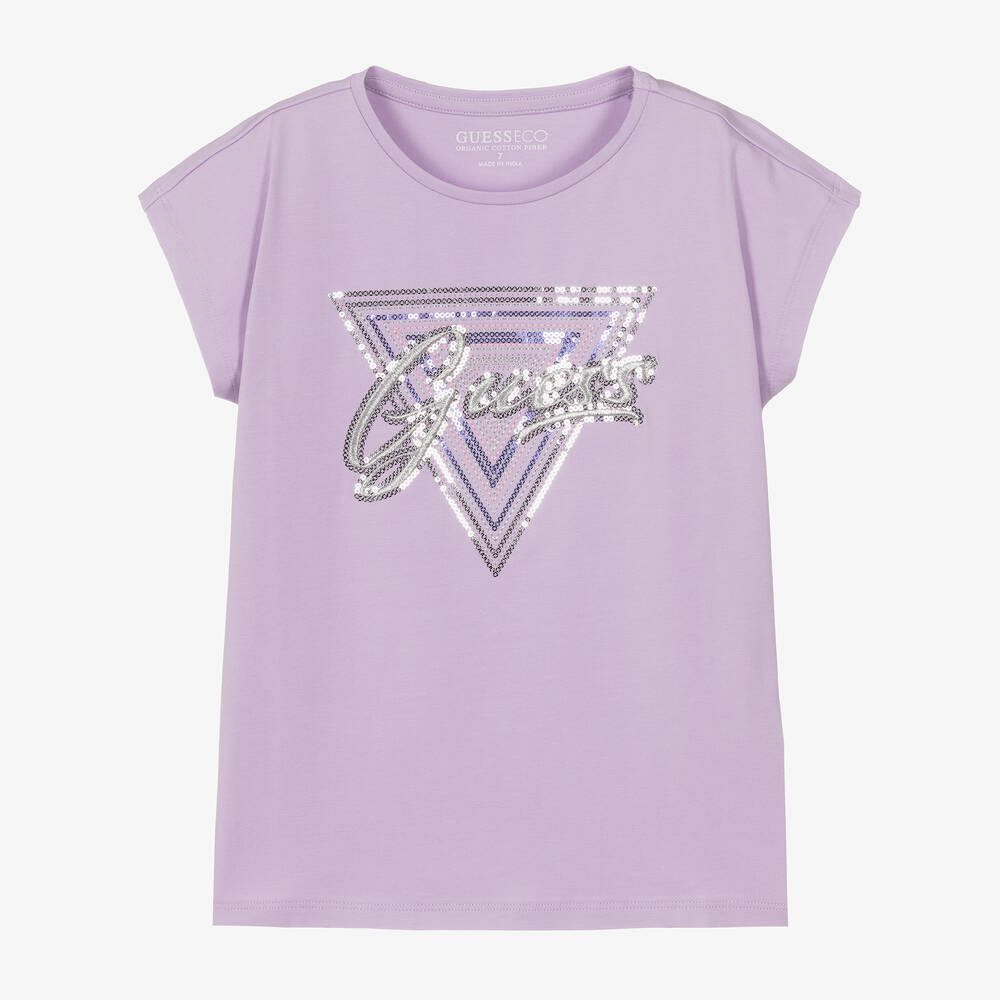 Shop Guess Junior Girls Purple Cotton T-shirt