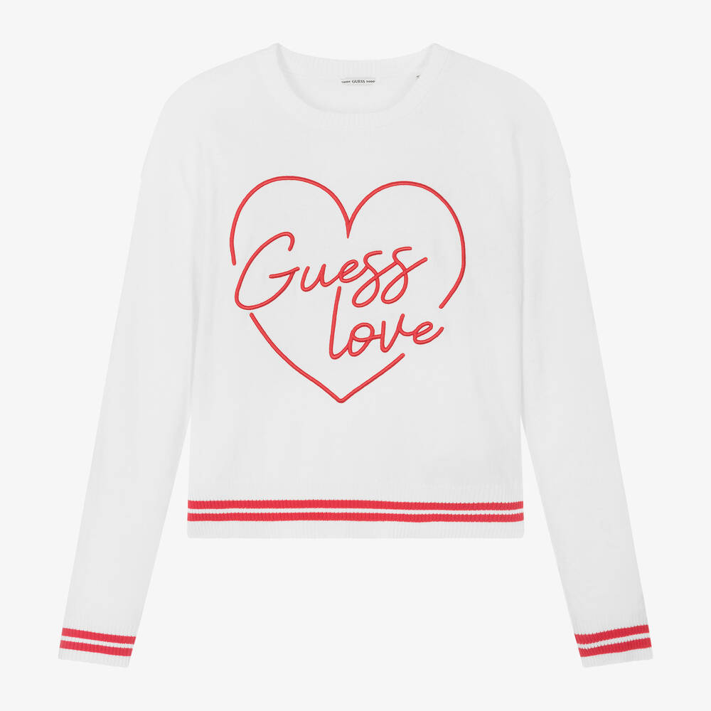 Guess - Junior Girls White Cashmere Heart Sweater | Childrensalon
