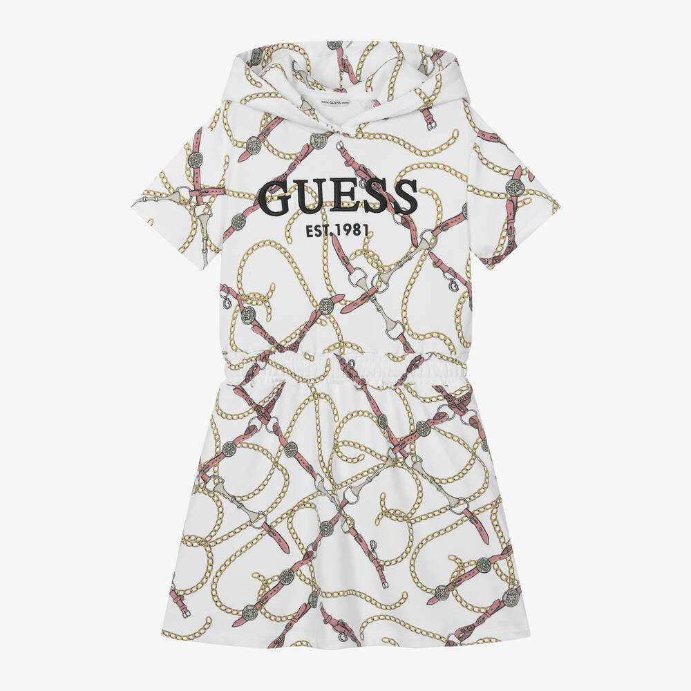 Guess - فستان قطن جيرسي لون أبيض | Childrensalon