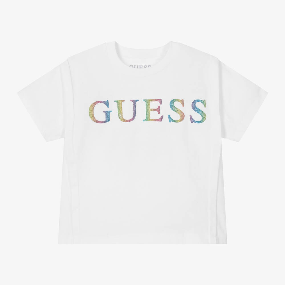 Guess - Junior Girls White Cotton Jersey T-Shirt | Childrensalon