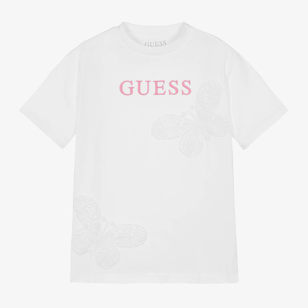 Guess - Junior Girls White Cotton T-Shirt | Childrensalon