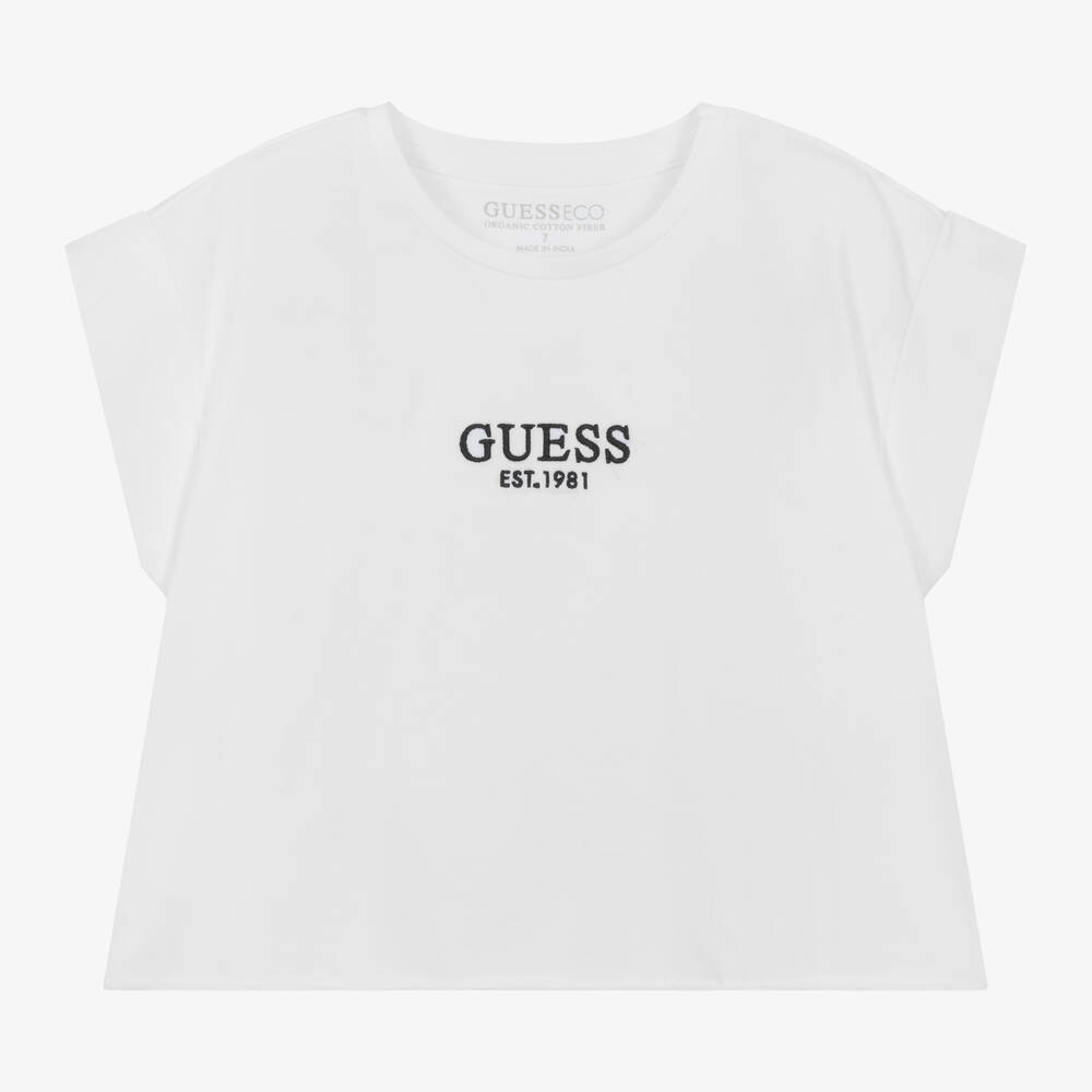 Guess - Junior Girls White Cotton T-Shirt | Childrensalon