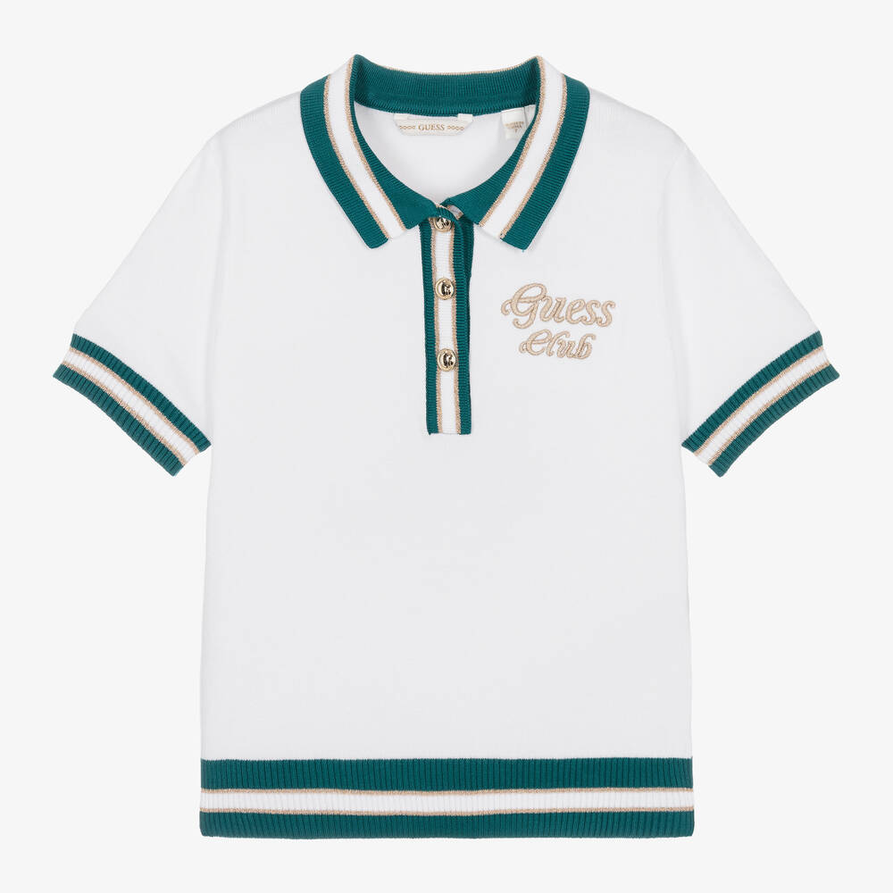 Guess - Junior Girls White Knit Polo Shirt | Childrensalon