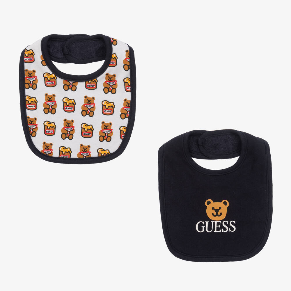 Guess - Navy Blue & White Teddy Bear Bibs (2 Pack) | Childrensalon