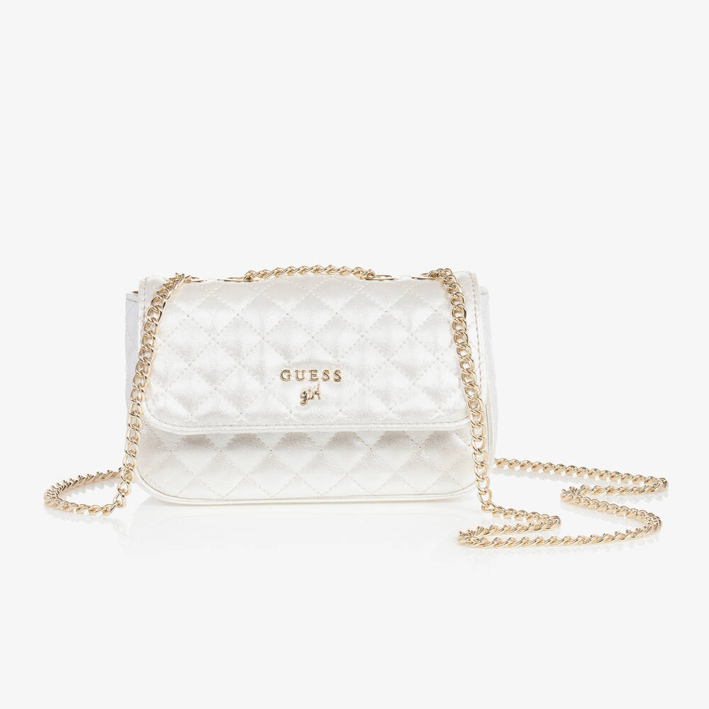 Guess - Pearlescent White Quilted Shoulder Bag (18cm) | Childrensalon