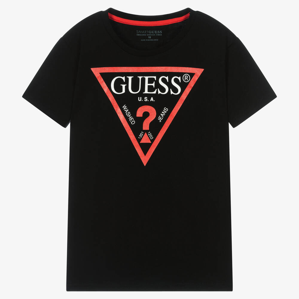 Guess - T-shirt noir en coton triangle ado | Childrensalon
