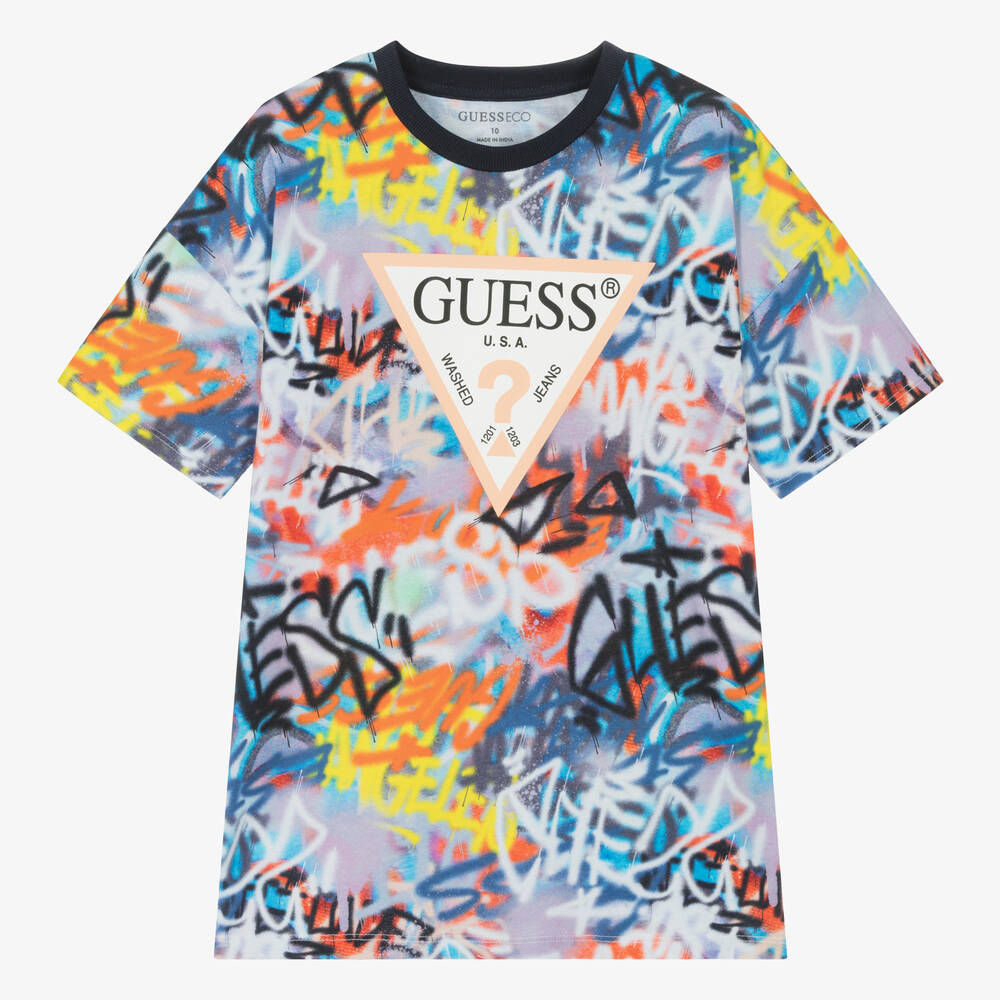 Guess - Teen Boys Blue Cotton Graffiti T-Shirt | Childrensalon
