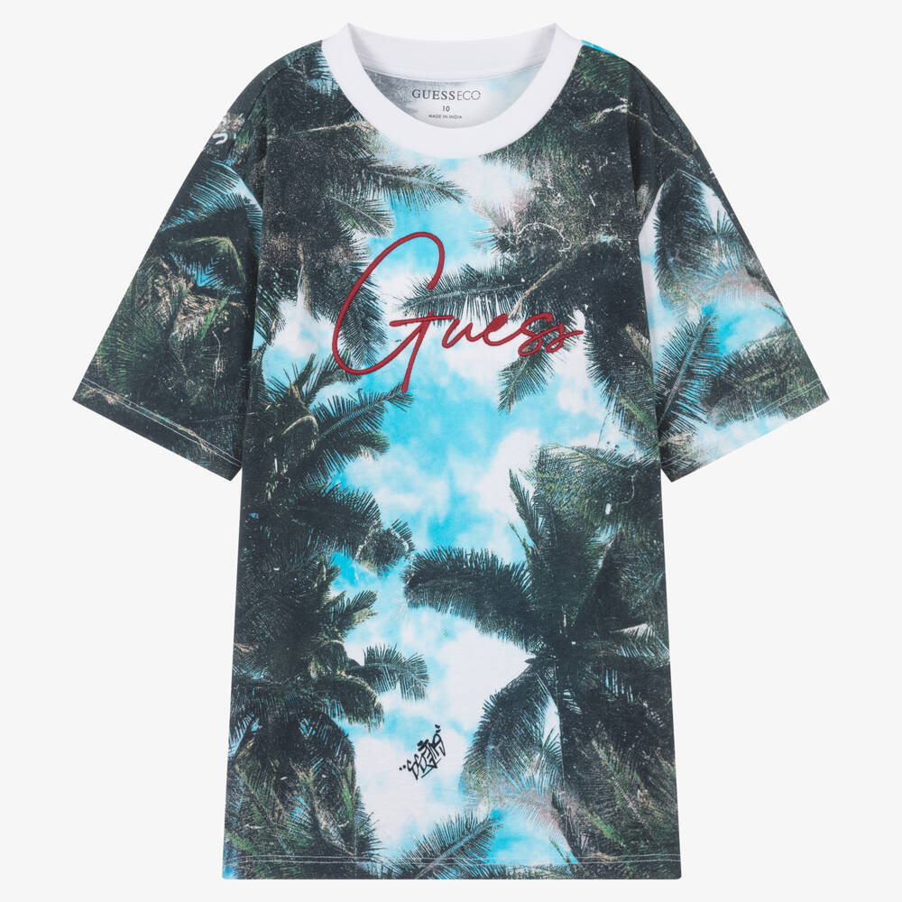 Guess - Teen Boys Blue & Green Palm Tree T-Shirt | Childrensalon