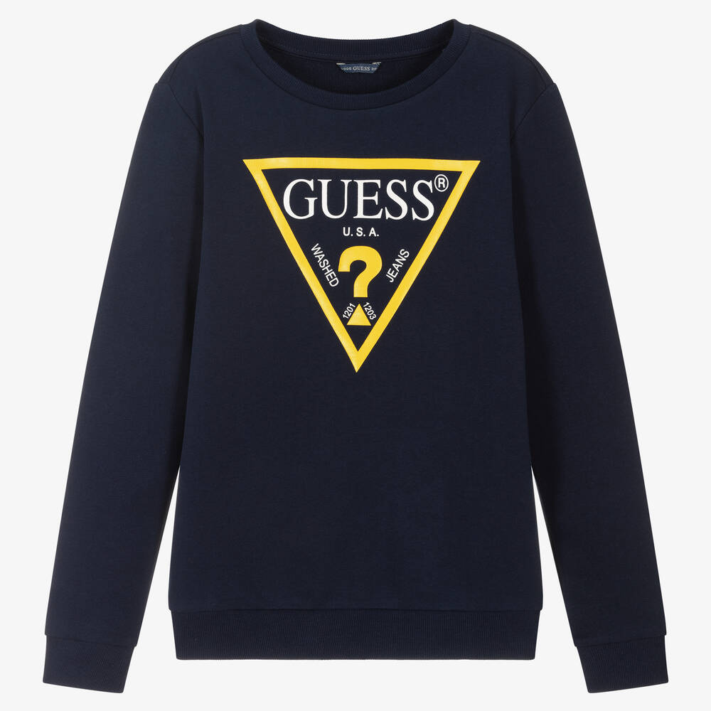Guess - Sweat-shirt bleu marine en coton bio | Childrensalon