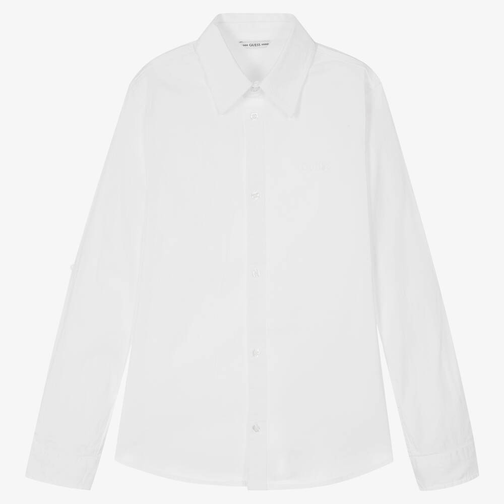 Guess - Белая рубашка из хлопкового поплина | Childrensalon