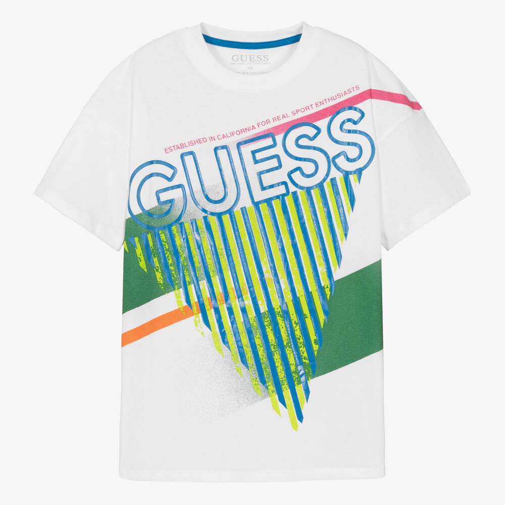 Guess - Teen Boys White Cotton T-Shirt | Childrensalon