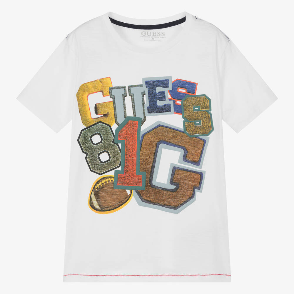 Guess - Teen Boys White Cotton T-Shirt  | Childrensalon
