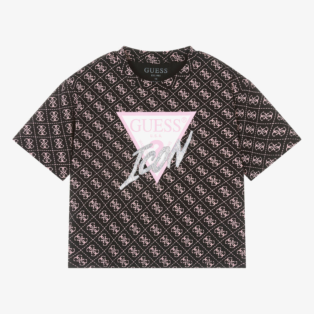 Guess - Teen Girls Black & Pink Cotton T-Shirt | Childrensalon