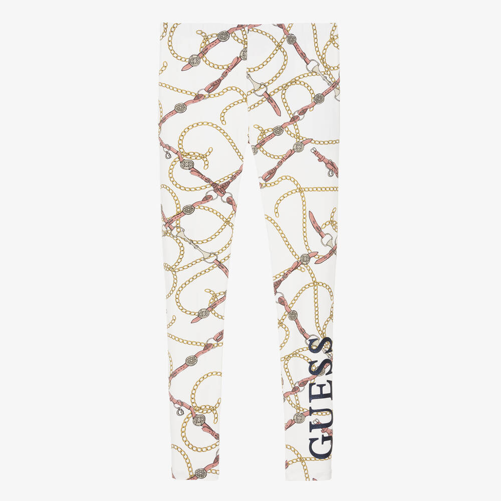 Guess - Teen Girls Ivory Chain Print Cotton Leggings | Childrensalon