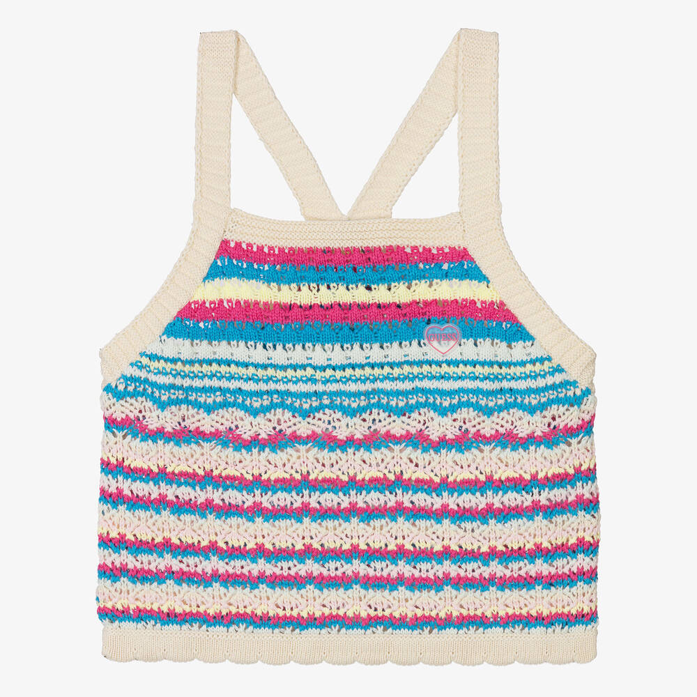 Guess - Teen Girls Ivory & Pink Cotton Crochet Top | Childrensalon