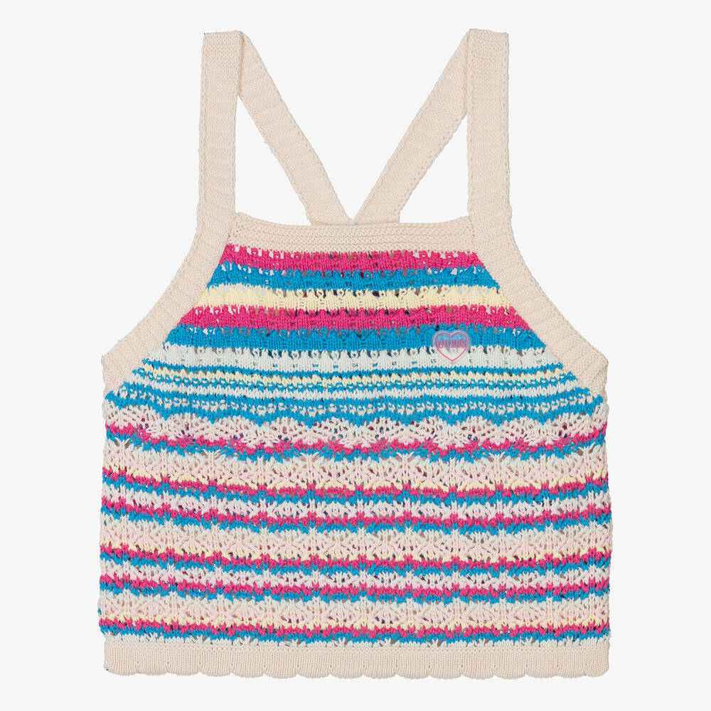 Guess - Teen Girls Ivory & Pink Cotton Crochet Top | Childrensalon