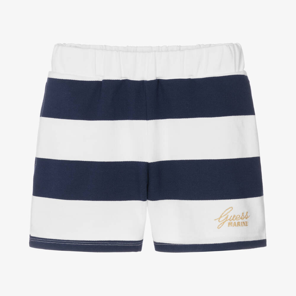 Guess - Teen Girls Navy Blue Striped Cotton Shorts | Childrensalon