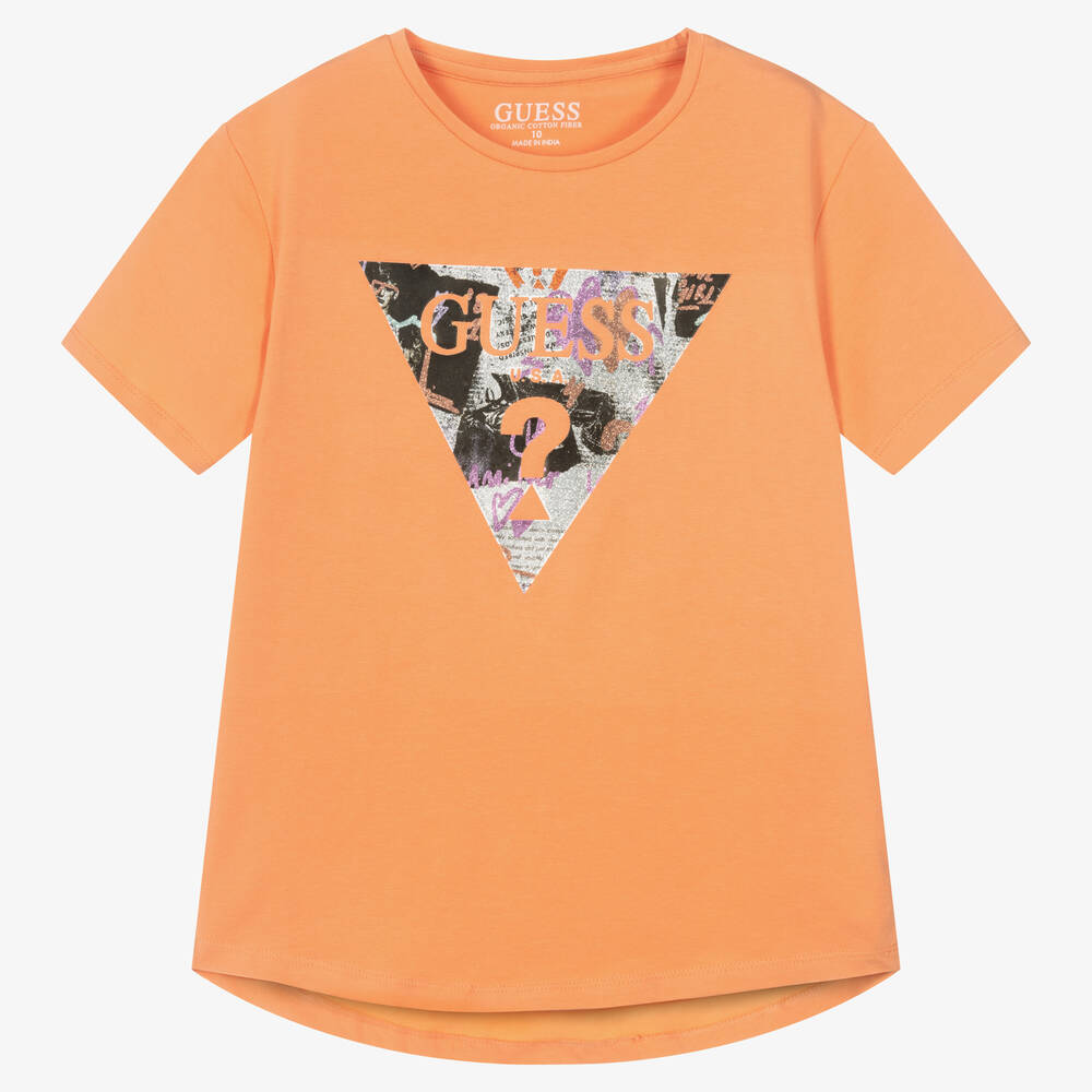 Guess - Teen Girls Orange Triangle Logo T-Shirt | Childrensalon