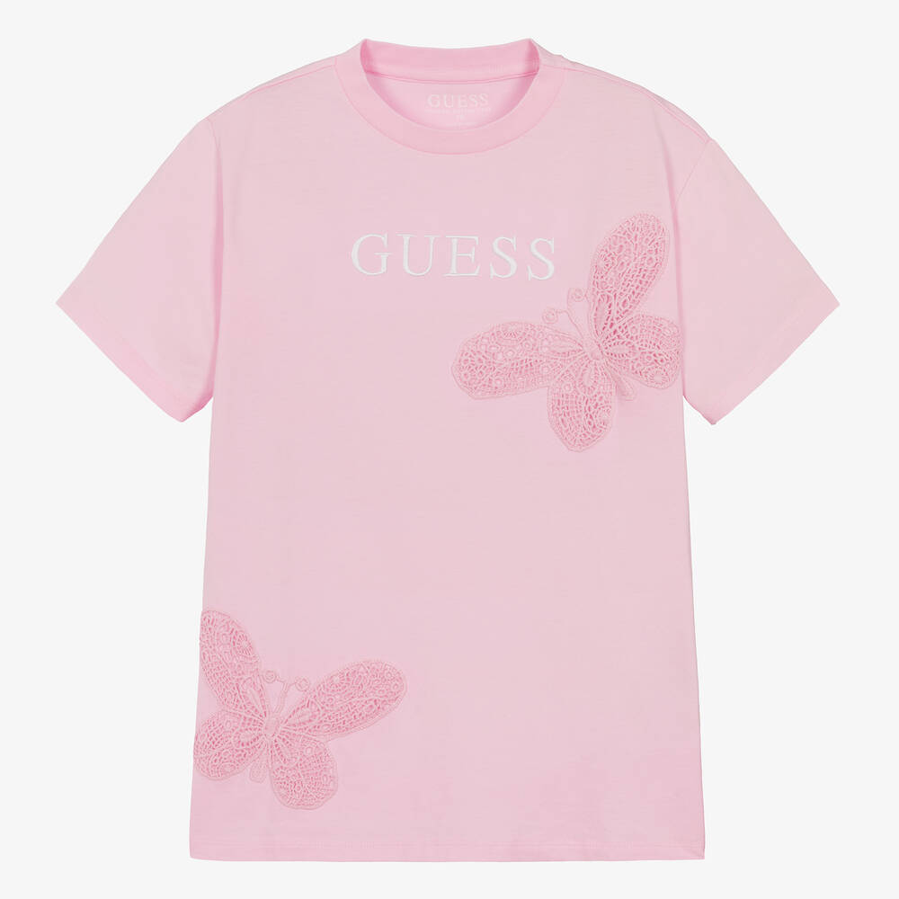 Guess - Teen Girls Pink Cotton Butterfly T-Shirt | Childrensalon