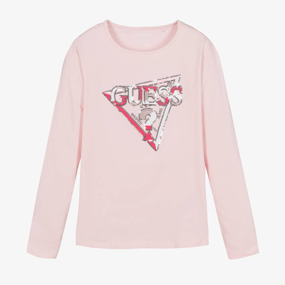 Guess - Teen Girls Pink Cotton Sequin Top | Childrensalon