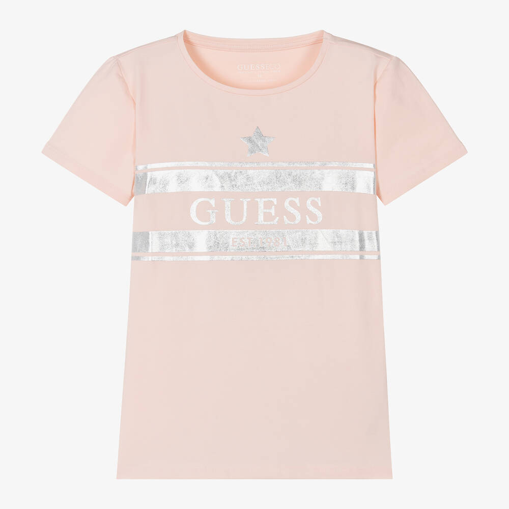 Guess - قميص قطن جيرسي لون زهري للمراهقات | Childrensalon
