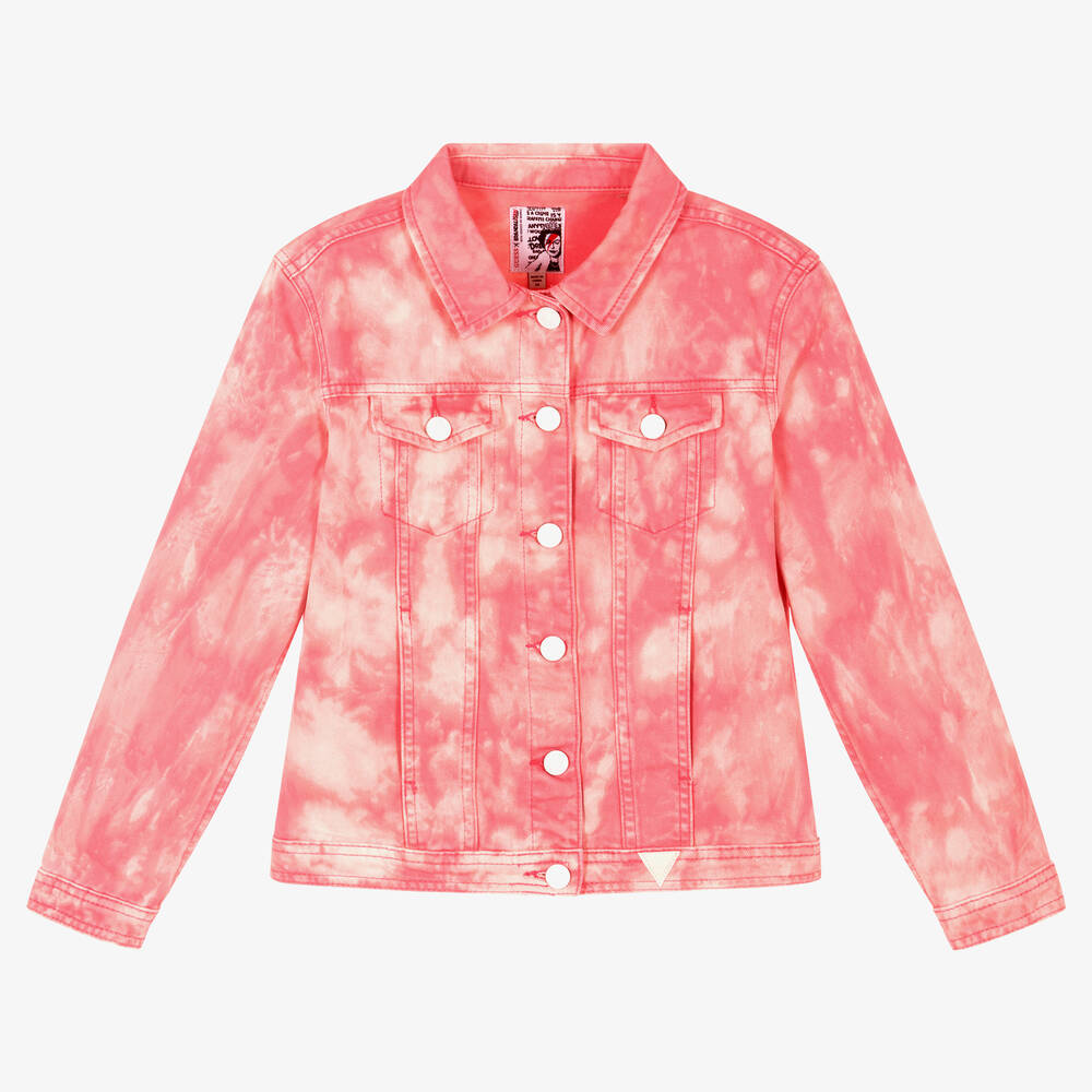 Guess - Teen Girls Pink Tie-Dye Banksy Denim Jacket | Childrensalon