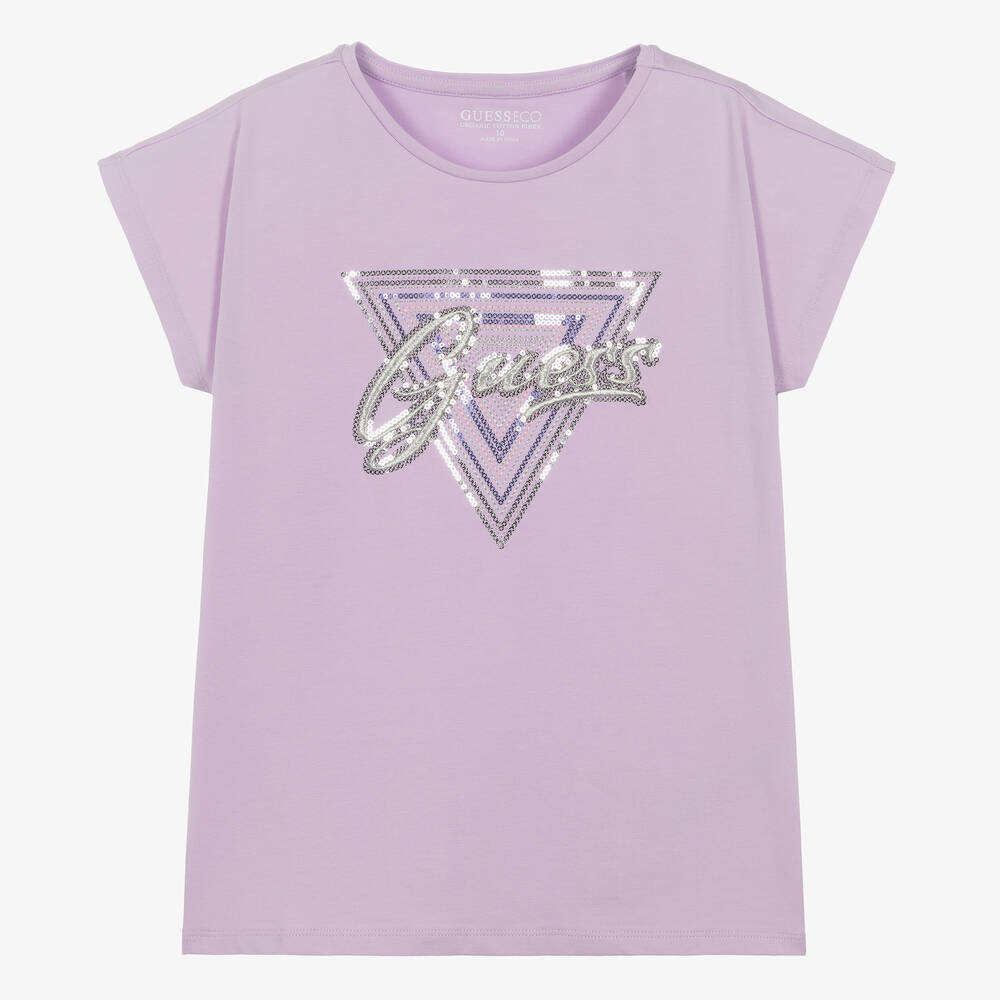 Guess - Teen Girls Purple Cotton Sequin T-Shirt | Childrensalon