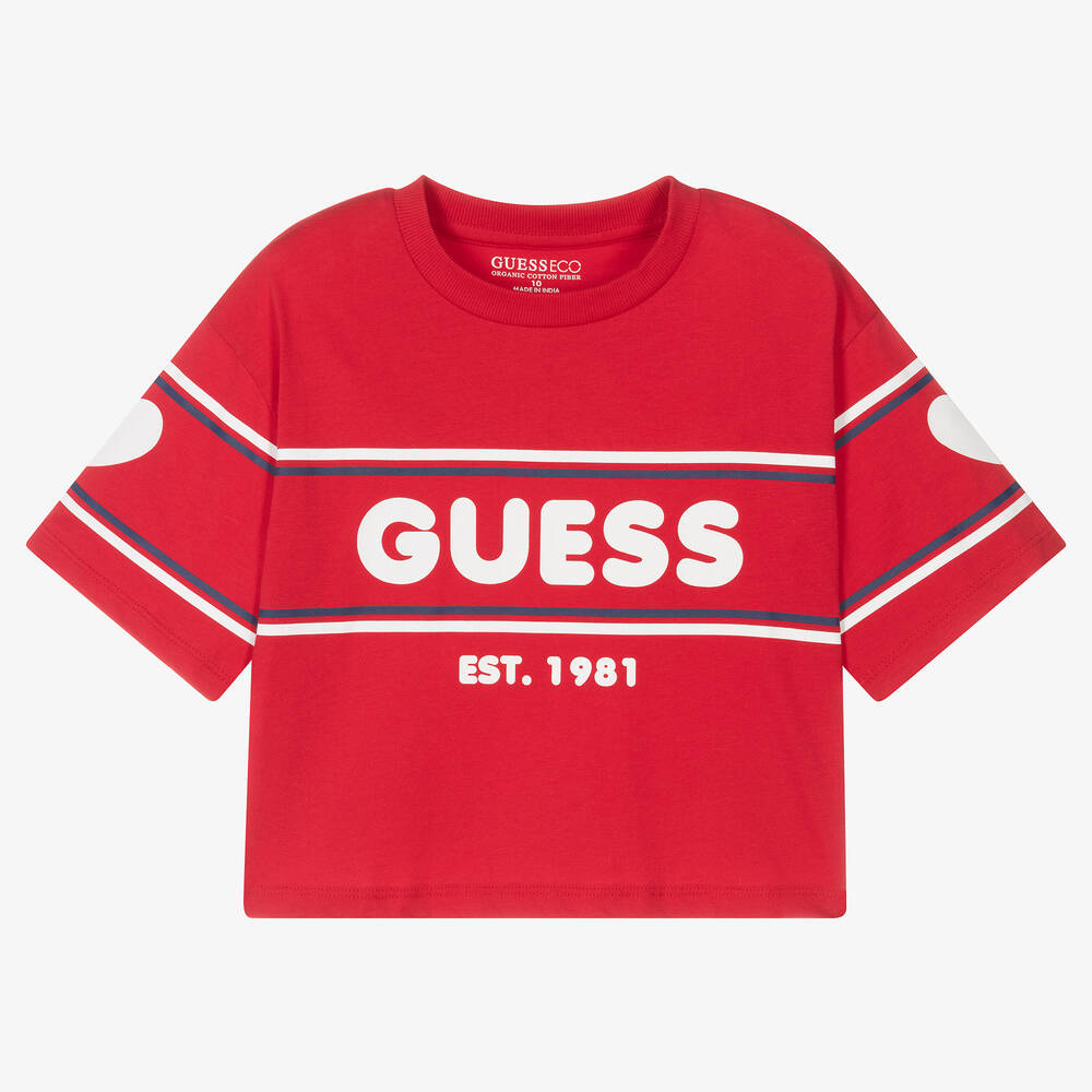 Guess - Красная хлопковая футболка для девочек-подростков  | Childrensalon
