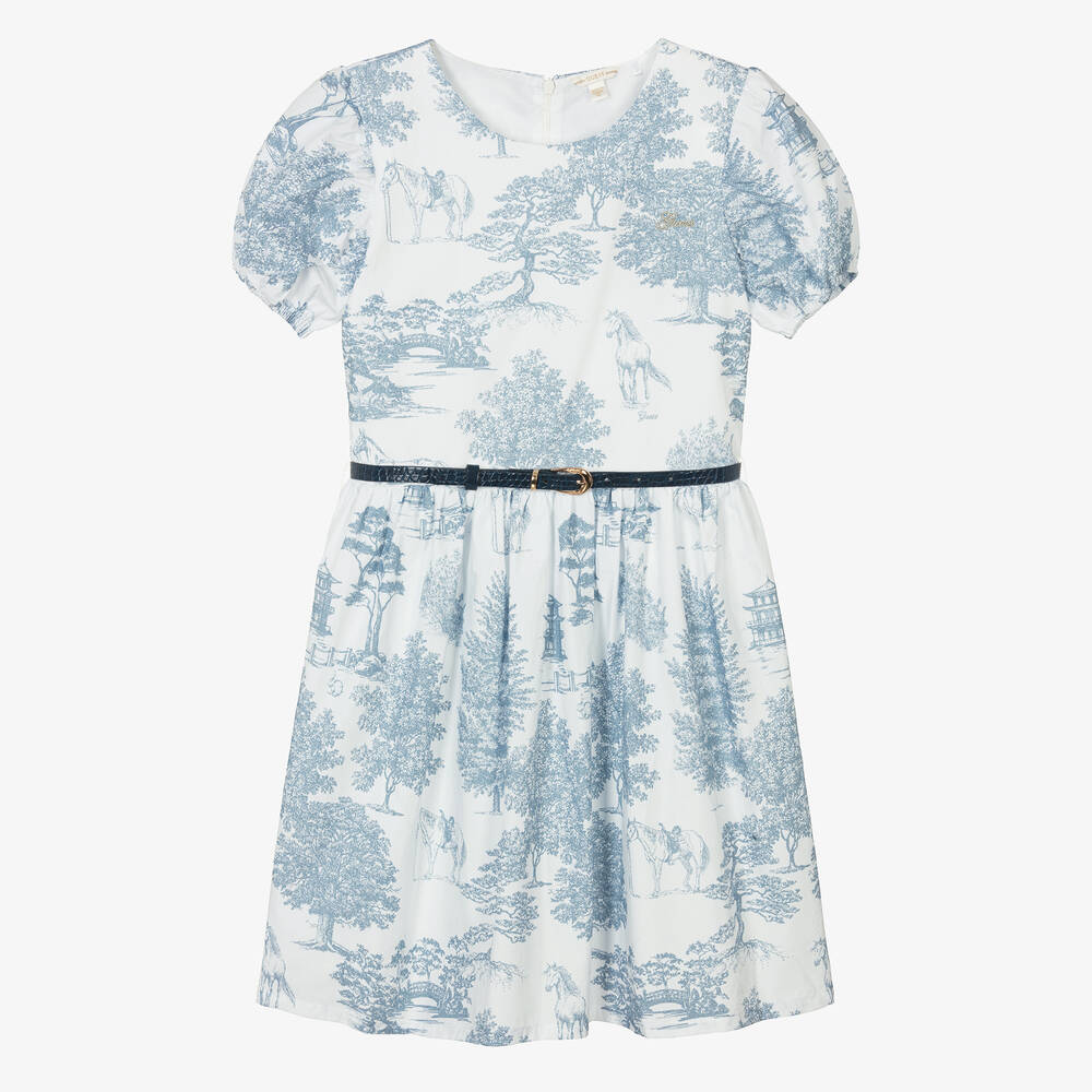 Guess - Teen Girls White & Blue Cotton Dress | Childrensalon