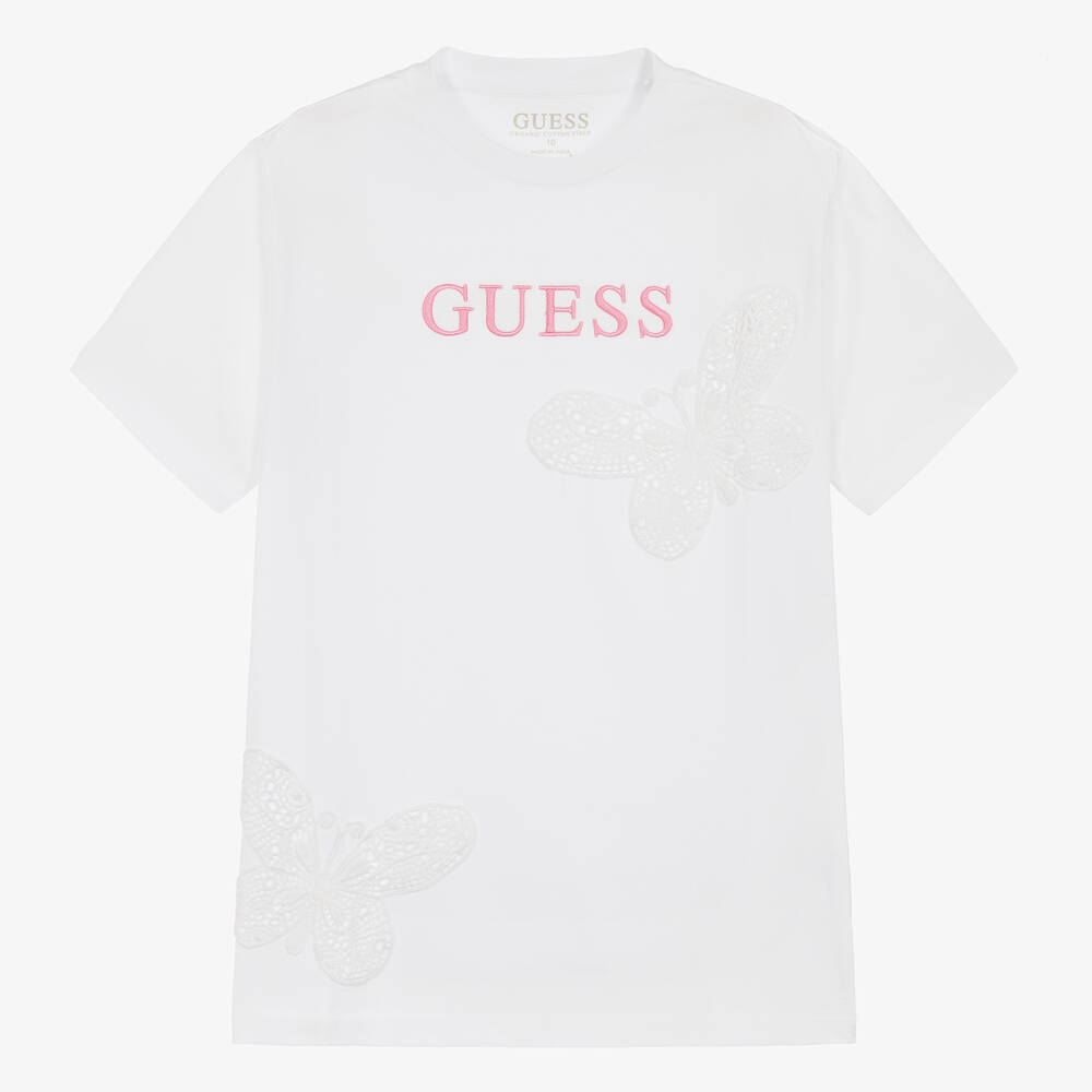 Guess - Teen Girls White Cotton Butterfly T-Shirt | Childrensalon