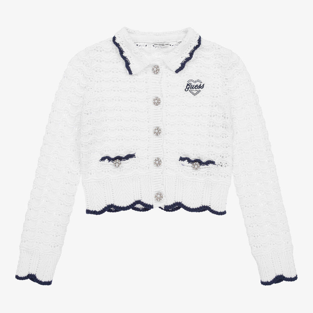 Guess - Teen Girls White Cotton Crochet Cardigan | Childrensalon