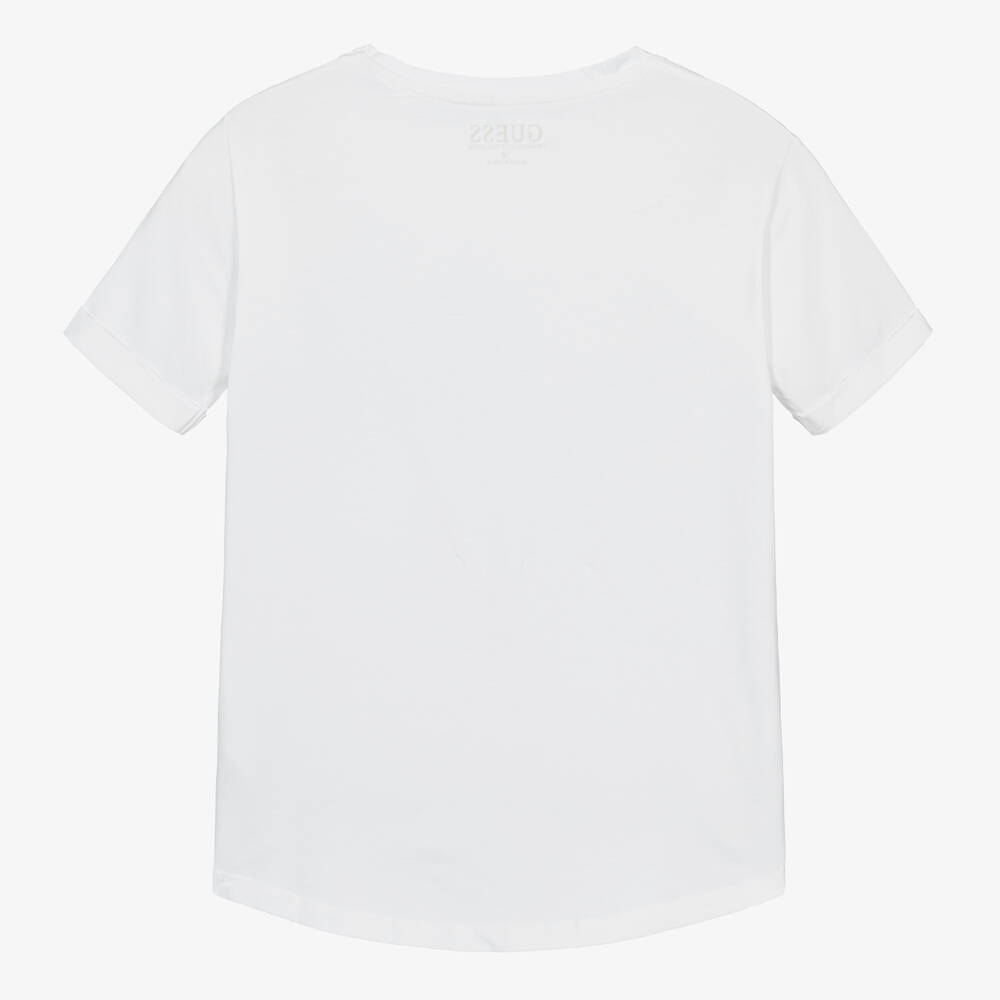 Guess - Teen Girls White Cotton Sequin T-Shirt | Childrensalon