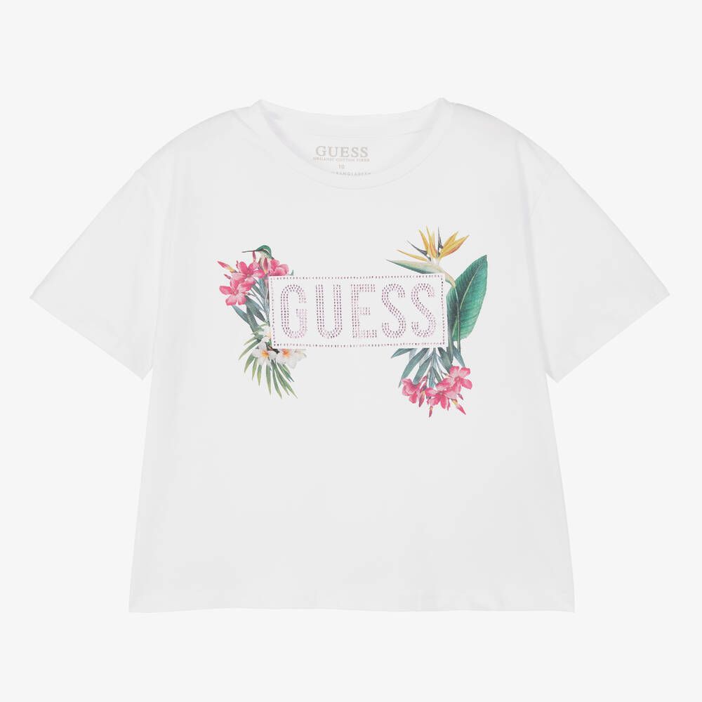 Guess - Teen Girls White Cotton T-Shirt | Childrensalon