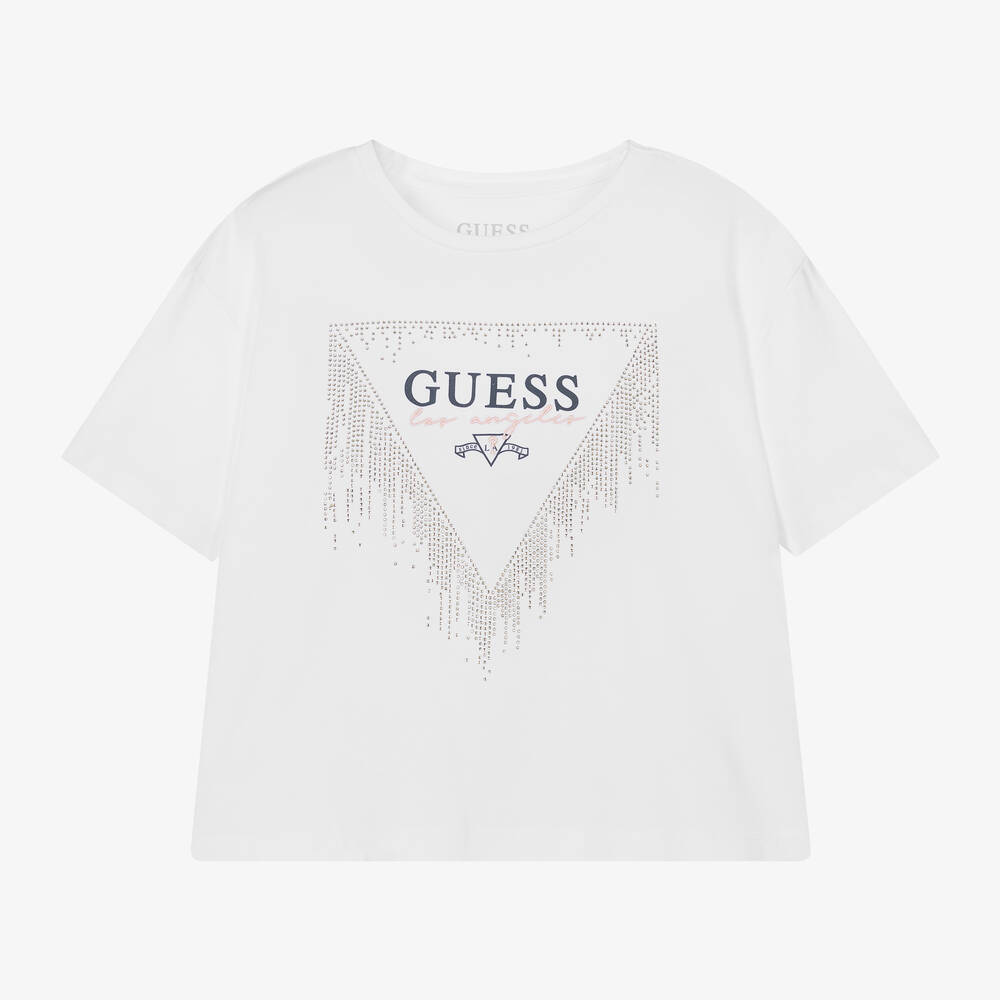 Guess Teen Girls White Sparkly Cropped T-shirt