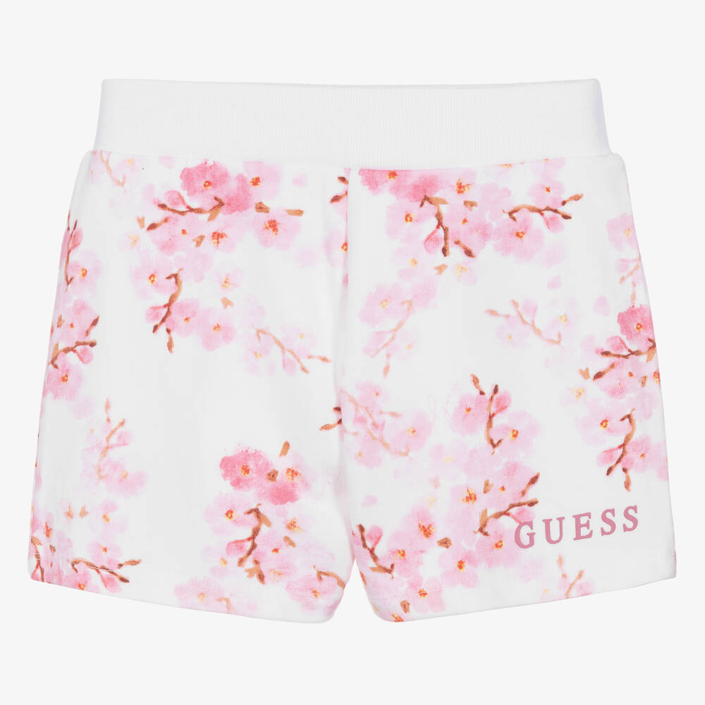 Guess Girls Teen Girs White Cotton Floral Shorts