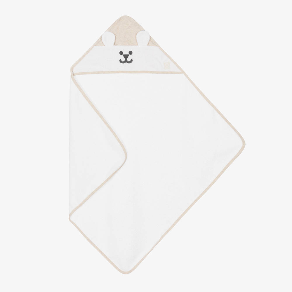 Guess - White & Beige Cotton Hooded Towel (70cm) | Childrensalon