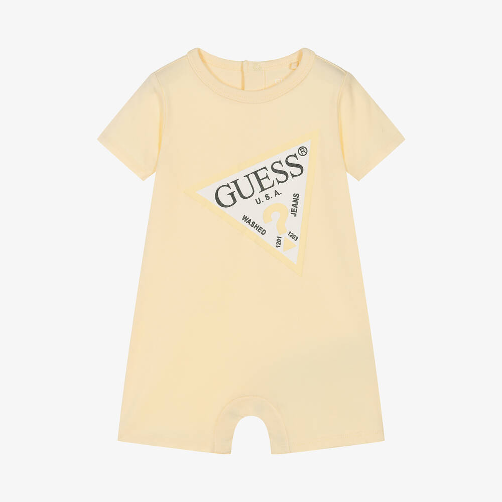 Guess - Yellow Cotton Jersey Baby Shortie | Childrensalon