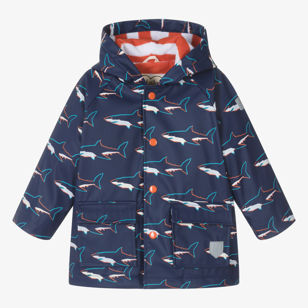 Hatley - Baby Boys Blue Shark Hooded Raincoat | Childrensalon