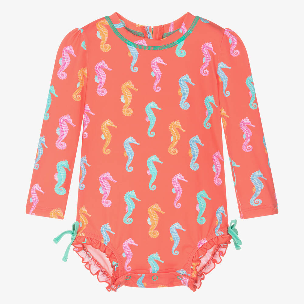 Hatley - Baby Girls Orange Swimsuit (UPF50+) | Childrensalon