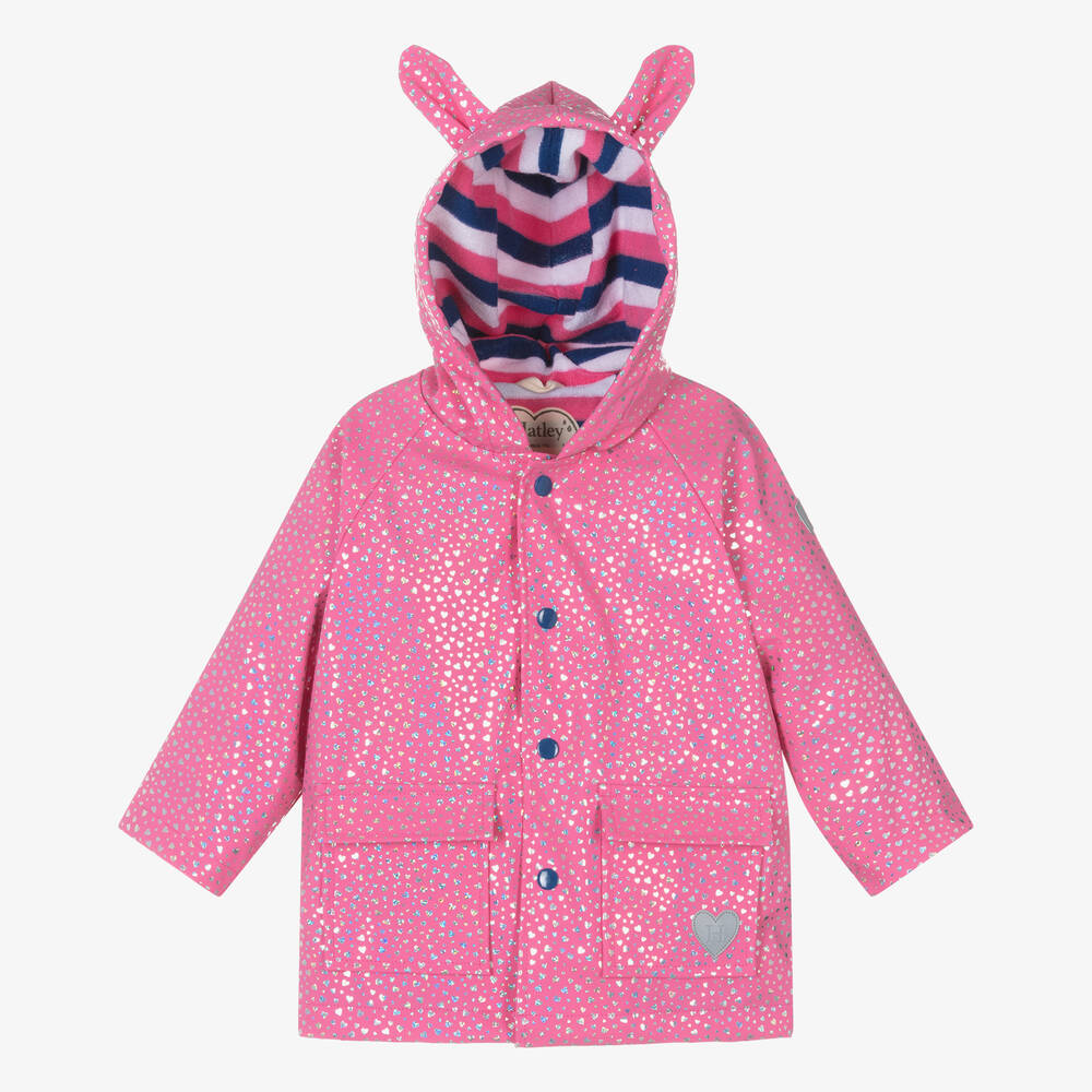 Hatley - Baby Girls Pink Glitter Hearts Raincoat | Childrensalon