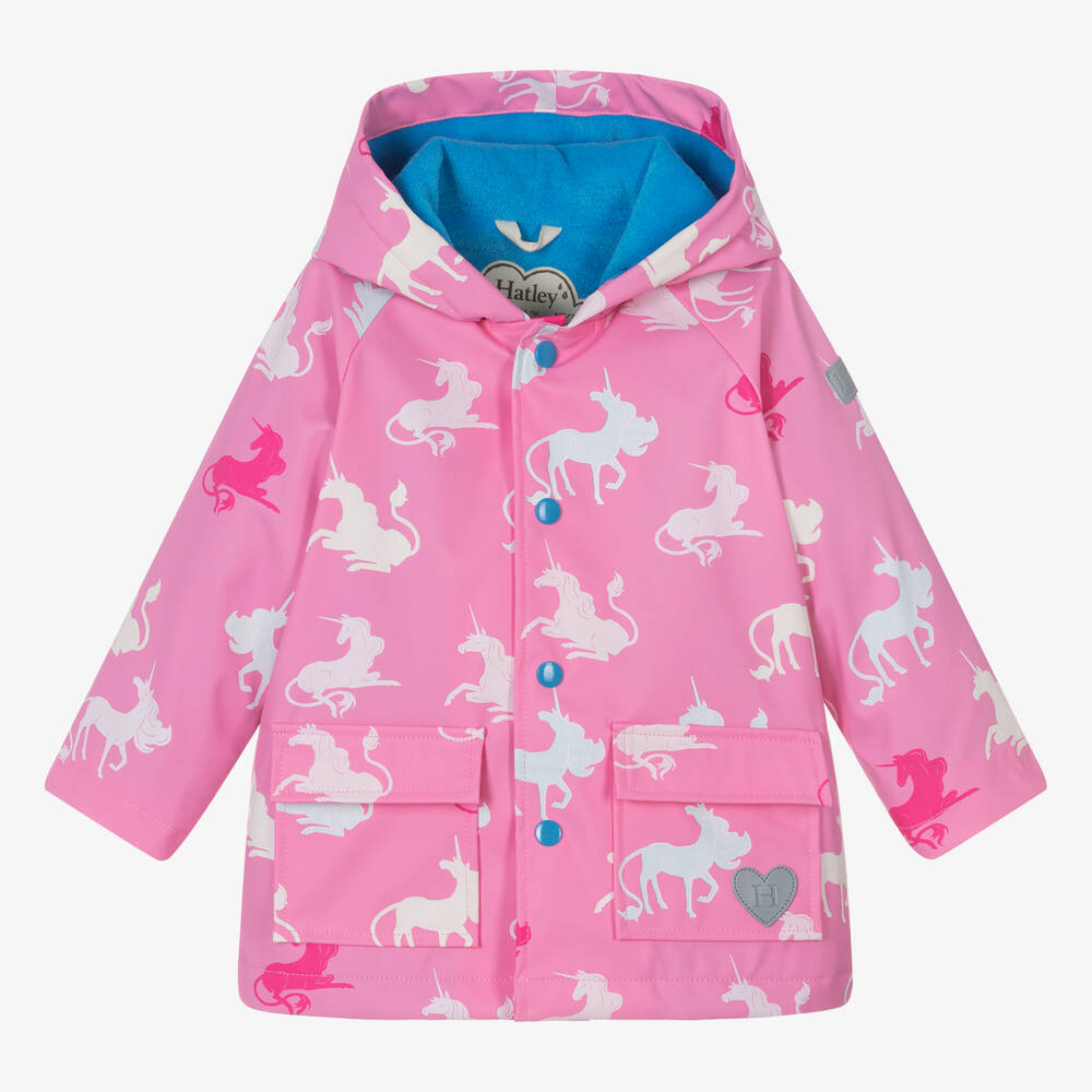 Hatley - Baby Girls Pink Unicorn Hooded Raincoat | Childrensalon
