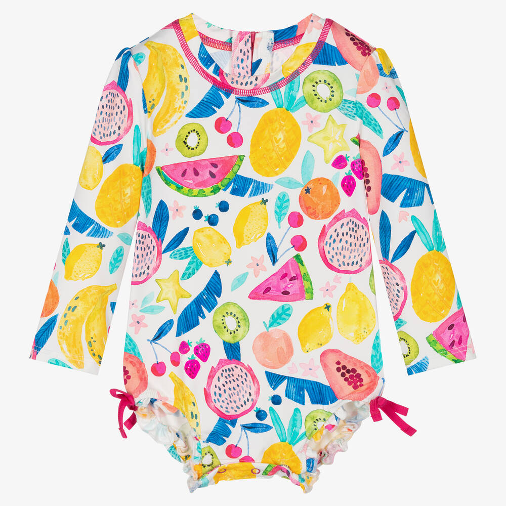 Hatley Baby Girl's Fruit Print Rashguard Swimsuit In White