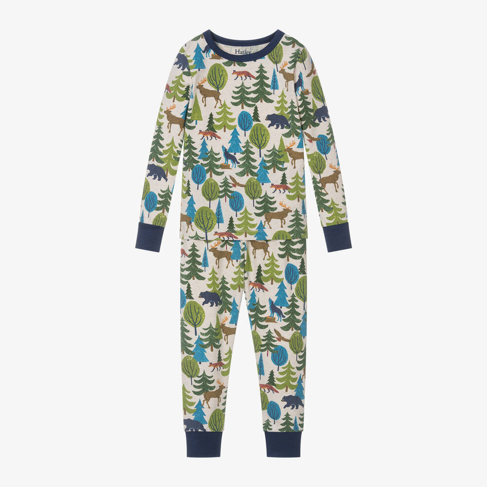 Hatley - Beige Cotton Forest Print Pyjamas | Childrensalon