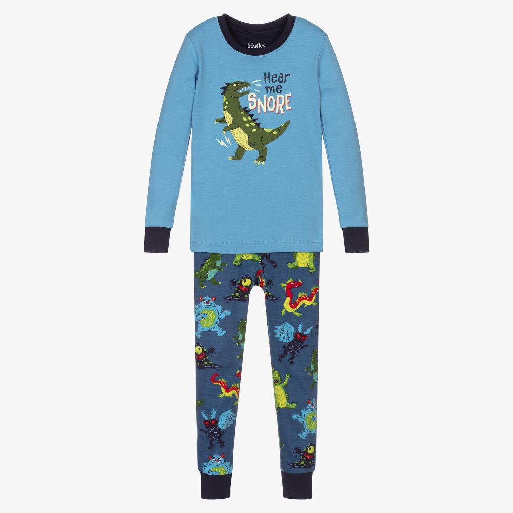 Hatley Babies' Boys Blue Dino Cotton Pyjamas In Brown